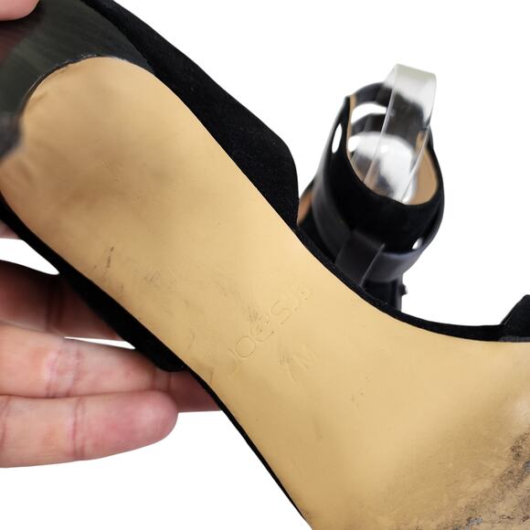 Joes Jeans Womens Laney Heels Size 7 Black Suede Leather Ankle Wrap Classic Sexy - Picture 9 of 9